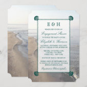 Invitation Élégant Monogramme Turquoise Fiançailles de plage  (Devant / Derrière)