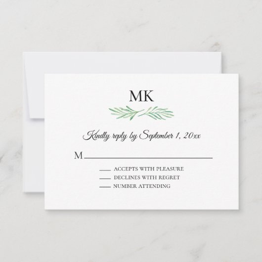 Invitation Elégant Monogramme Verdure Mariage RSVP (Devant)