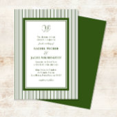 Invitation Élégant Monogramme Vert Forêt Rayé Mariage