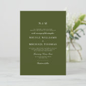 Invitation Élégant Monogramme Vert Olive Mariage Classique (Debout devant)