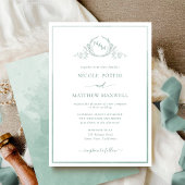 Invitation Elégant Monogramme vert pâle Aquarelle Mariage Inv