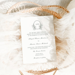 Invitation Élégant Monogramme Vert QR Rsvp Mariage photo