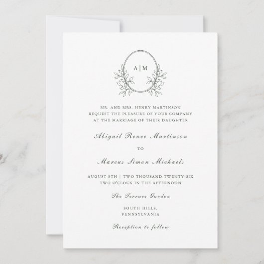 Invitation Élégant Monogramme Vert QR Rsvp Mariage photo (Devant)