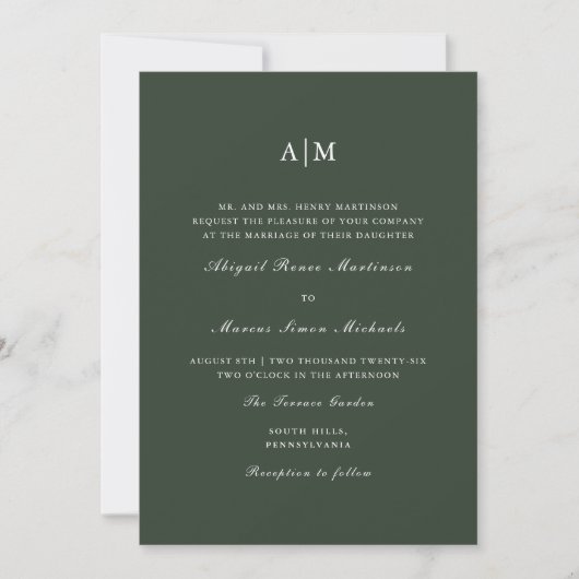 Invitation Élégant Monogramme Vert QR Rsvp Mariage photo (Devant)