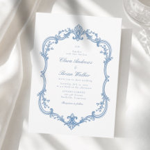 Élégant Monogramme Vintage Mariage Bleu Poussiéreu