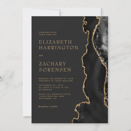 Invitation Élégant Moody Black Agate Gold Parties scintillant (Devant)