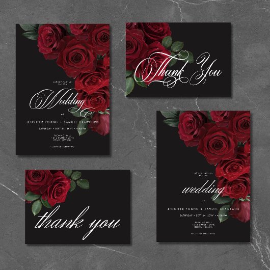 Invitation Élégant Moody Blood Red Roses Floral Mariage
