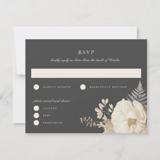 Invitation Elégant Moody Boho Floral Wedding RSVP Reply Card (Devant)