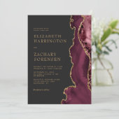 Invitation Élégant Moody Bourgogne Agate Gold Mariage (Debout devant)