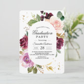 Invitation Élégant Moody Bourgogne Floral Graduation Party (Debout devant)