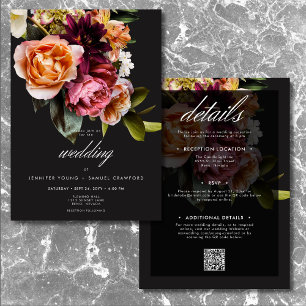 Invitation Élégant Moody Bourgogne & rose Floral Deux côtés