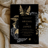 Invitation Élégant Moody Dark Floral Mariage or noir
