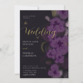 Invitation Élégant Moody Dark Purple Orchids Wreath Mariage (Devant)