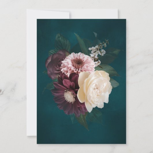 Invitation Élégant Moody foncé Floral Turquoise Mariage (Dos)