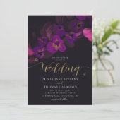 Invitation Élégant Moody Orchidées violettes foncées Mariage  (Debout devant)