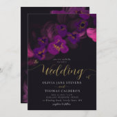 Invitation Élégant Moody Orchidées violettes foncées Mariage  (Devant / Derrière)