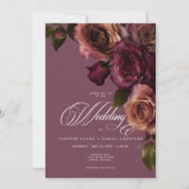 Invitation Elegant Moody Rust Burgundy Floral QR Code Wedding (Devant)
