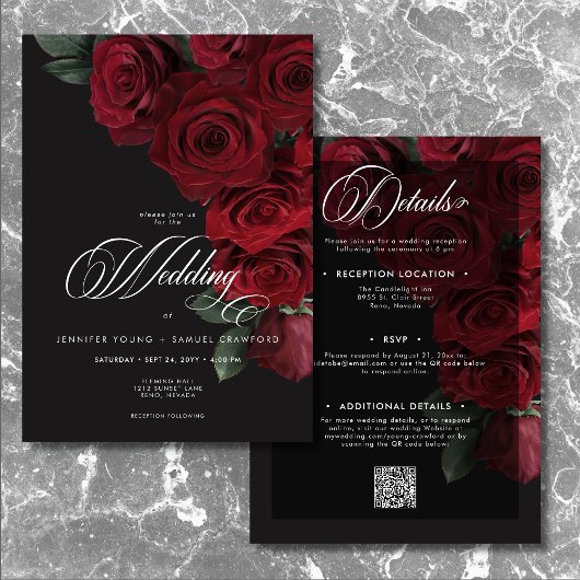 Invitation Élégant Moody Sang Roses Rouge Floral Deux Côtés