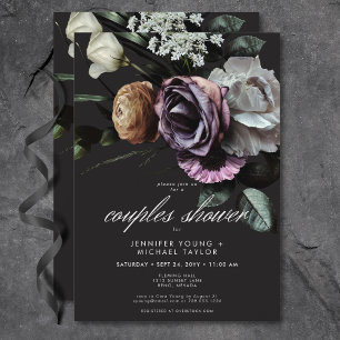 Invitation Elégant Moody Twilight Muted Floral Couples Douche