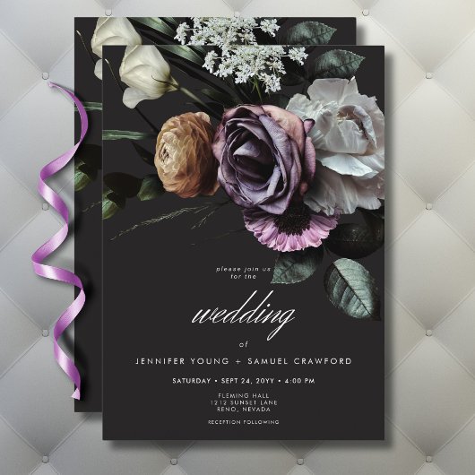 Invitation Élégant Moody Twilight Muted Floral Mariage