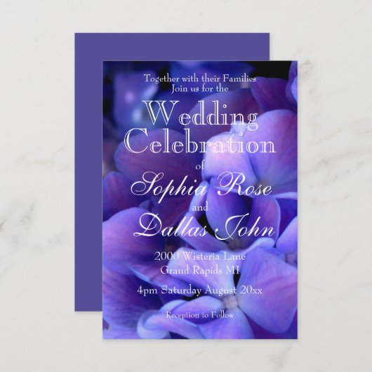 Invitation Élégant moody violet Mariage floral noir (Devant / Derrière)