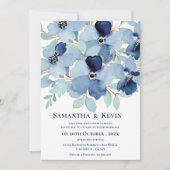Invitation Elégant Moody Watercolor Blue Floral Mariage (Devant)