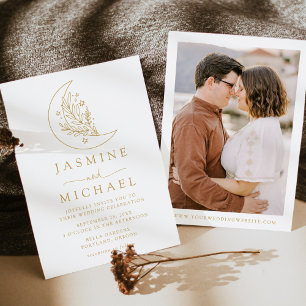 Invitation Elegant Moon et Stars Gold Photo Mariage