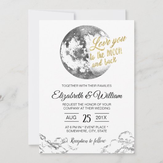 Invitation Élégant Moon Gold Typography Mariage croissant (Devant)