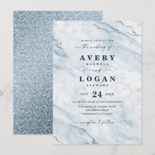 Invitation Elégant Moonlight Blue Marbre & Parties scintillan