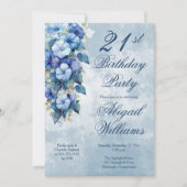 Invitation Elegant Morning Glories Blue Floral 21st Birthday  (Devant)