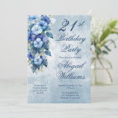 Invitation Elegant Morning Glories Blue Floral 21st Birthday  (Debout devant)
