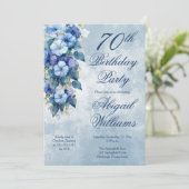 Invitation Elégant Morning Glories Blue Floral 70e anniversai (Debout devant)