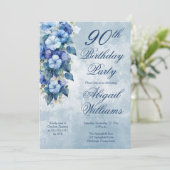 Invitation Elegant Morning Glories Blue Floral 90th Birthday (Debout devant)