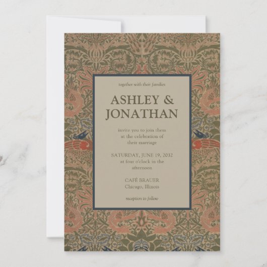 Invitation Elegant Morris Peacock & Dragon Motif Mariage (Devant)