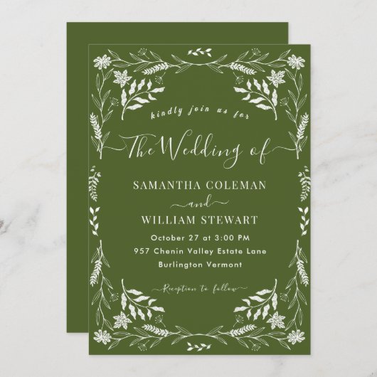 Invitation Elégant Moss Green Boho Mariage de typographie mod (Devant / Derrière)