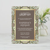 Invitation Élégant Motif Abstrait floral Aqiqah islamique (Debout devant)