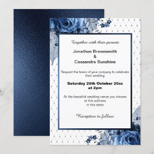 INVITATION ÉLÉGANT MOTIF BOUQUET FLORAL NAVY MARIAGE