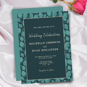Invitation Élégant motif de feuille de turquoise Mariage bota