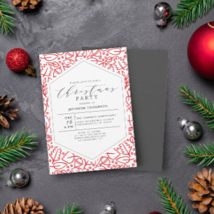 Invitation Élégant Motif de Noël Rouge Blanc Fête de Noël