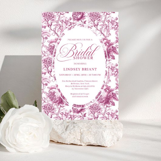 Invitation Élégant motif de roses roses fuchsia pour la douch