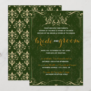 Invitation Élégant Motif d'or dans le Mariage Emerald BG