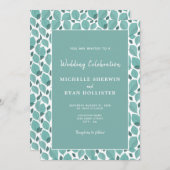 Invitation Elégant Motif feuille Turquoise Mariage botanique  (Devant / Derrière)