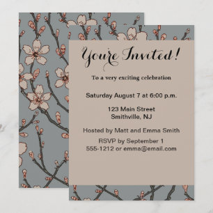 Invitation Élégant Motif Fleur rose Douce Fleur Fleur de Ceri