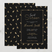 Invitation Élégant Motif noir des papillons dorés (Devant / Derrière)