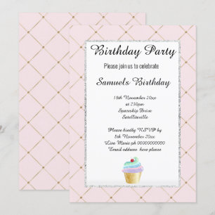 Invitation Elégant Motif rose Cupcake Design Anniversaire