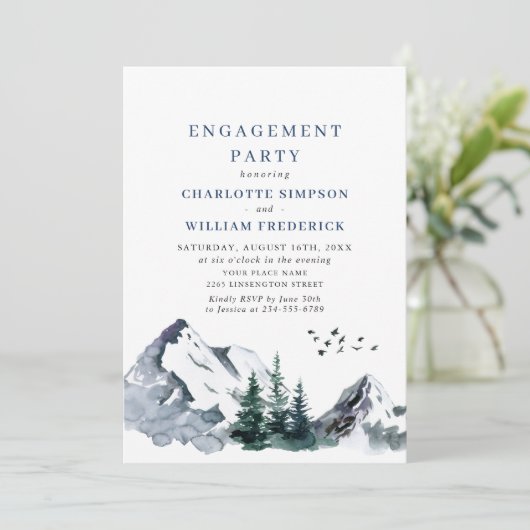 Invitation Elegant Mountain Forest ENGAGEMENT PARTI (Debout devant)