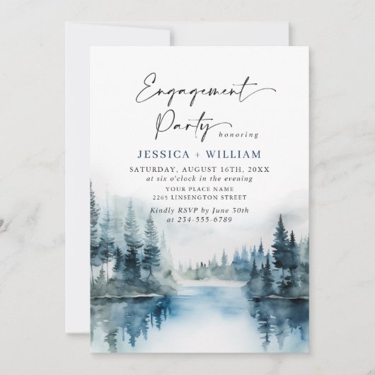 Invitation Elegant Mountain Forest Engagement Party (Devant)