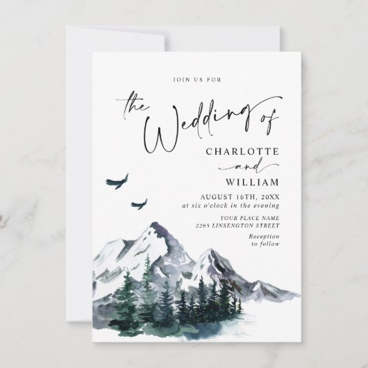Invitation Elegant Mountain Forest Mariage Code QR (Devant)