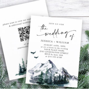 Invitation Elegant Mountain Forest Mariage Code QR