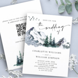 Invitation Elegant Mountain Forest Mariage Code QR